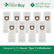 9 Hoover Windtunnel Upright Type Y Vacuum Bags. Designed by FilterBuy to Replace Hoover Part #'s 4010100Y, 4010801Y...