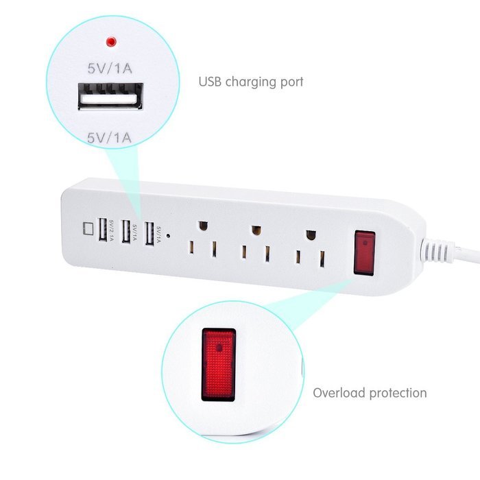 Power Strip, JBonest 1250W 10A 3 USB Ports with 3 Outlet Surge Protector Charging Ports Station Mini Power Strip... N2