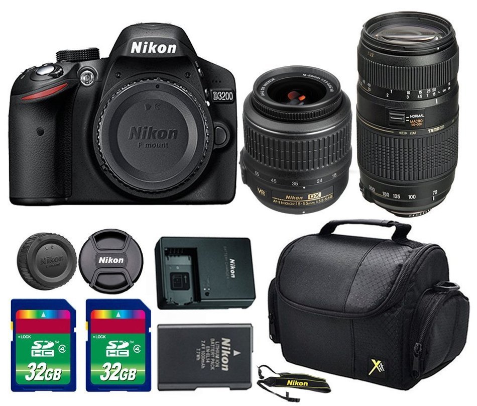 Nikon D3200 DSLR Camera + AF-S DX NIKKOR 18-55mm f/3.5-5.6G VR Lens + 70-300mm f/4-5.6 Di LD Macro Autofocus Lens...