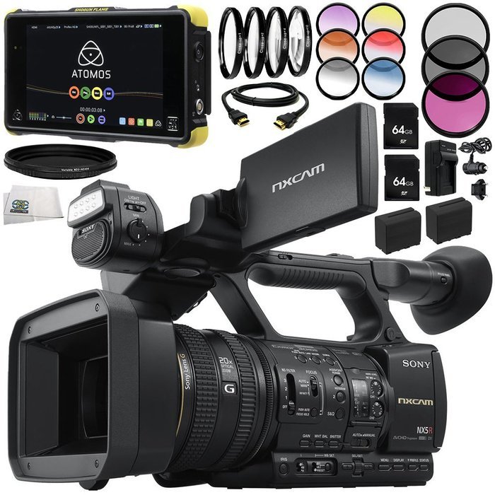 Sony HXR-NX5R NXCAM Professional Camcorder 13PC Accessory Bundle - Includes Atomos Shogun Flame + Includes 2x...