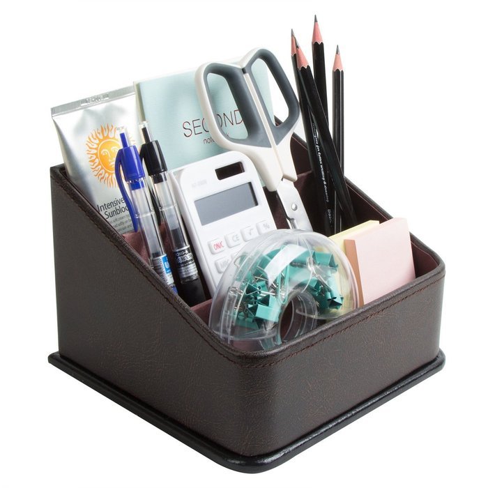 JackCubeDesign Leather Remote Control Organizer Holder, Controller TV Guide, Media Storage Box with 3 Compartments...