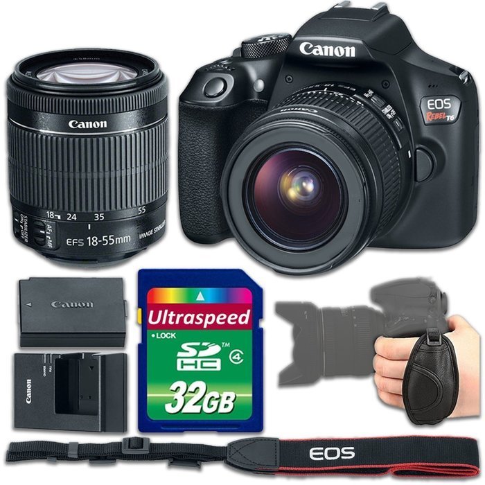 Canon EOS Rebel T6 DSLR Camera Bundle with Canon EF-S 18-55mm f/3.5-5.6 IS II Lens + 32gb Memory SD Card + Grip...