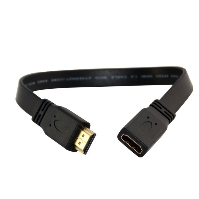 1Ft 30cm Gold HDMI Female Jack to Male F/M Extension Lead Cord Flat Cable HDTV