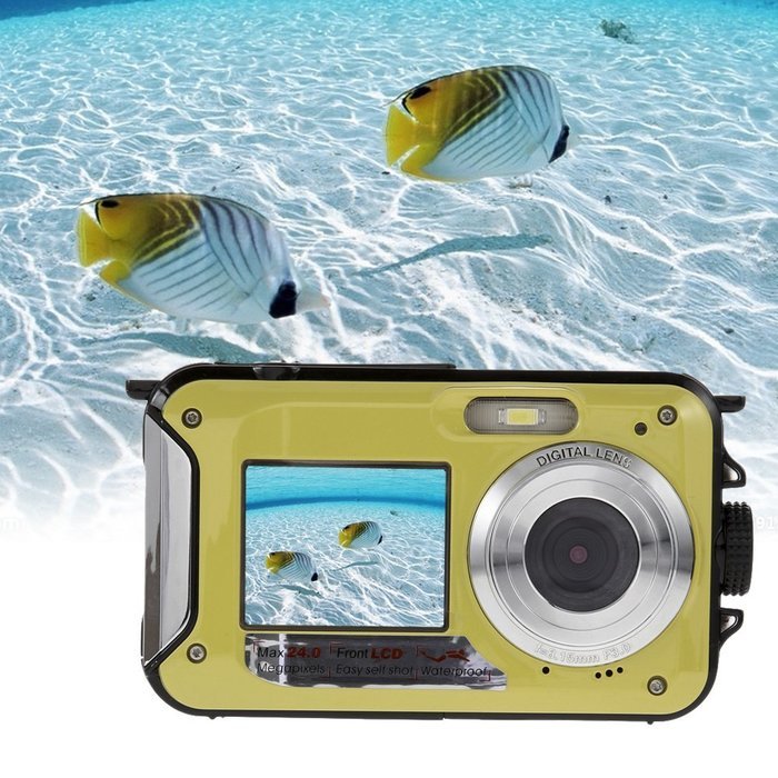 Chinatera Double Screens HD 24MP Waterproof LCD Digital Video Camera 1080P DV 16x Digital Zoom Yellow N7