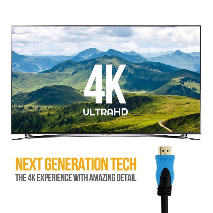 Buhbo High Speed HDMI 2.0 Cable (6 Feet) for 4K Ultra HD, 3D Video, Ethernet / Audio Return - Gold Plated Connectors