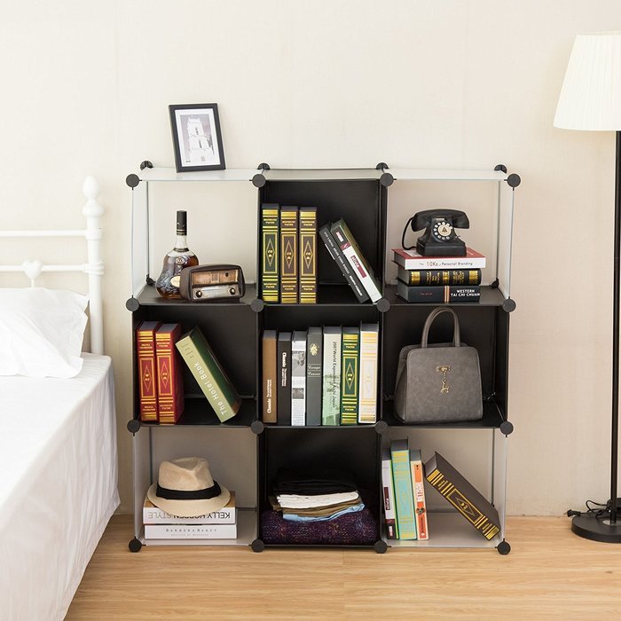C&AHOME -DIY Bookcase Media Storage Standing Shelf Storage Cabinet Cube of 9 (White Cross Door)