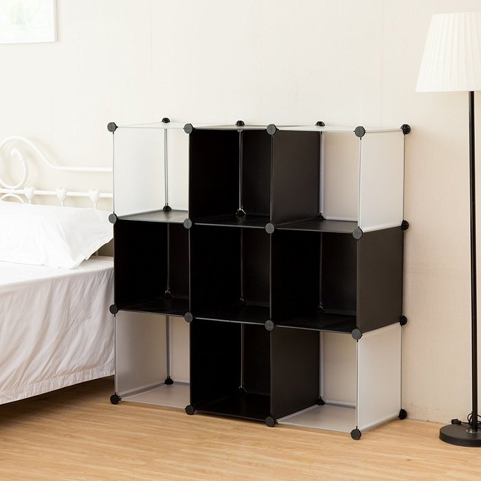 C&AHOME -DIY Bookcase Media Storage Standing Shelf Storage Cabinet Cube of 9 (White Cross Door) N2