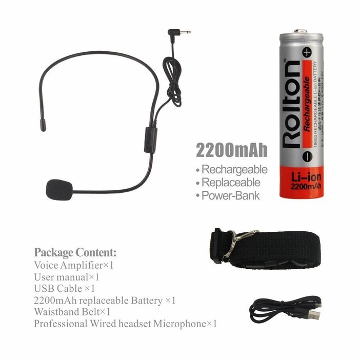 Rolton Colorful Portable Voice Amplifier Waist Band Clip Support FM TF MP3 Powerbank for Tour Guides, Teachers... N17