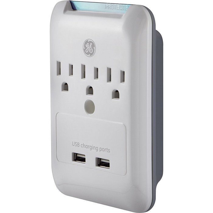 GE 11157 Surge Tap, 3 Outlets, 540J, USB 2.1A, White