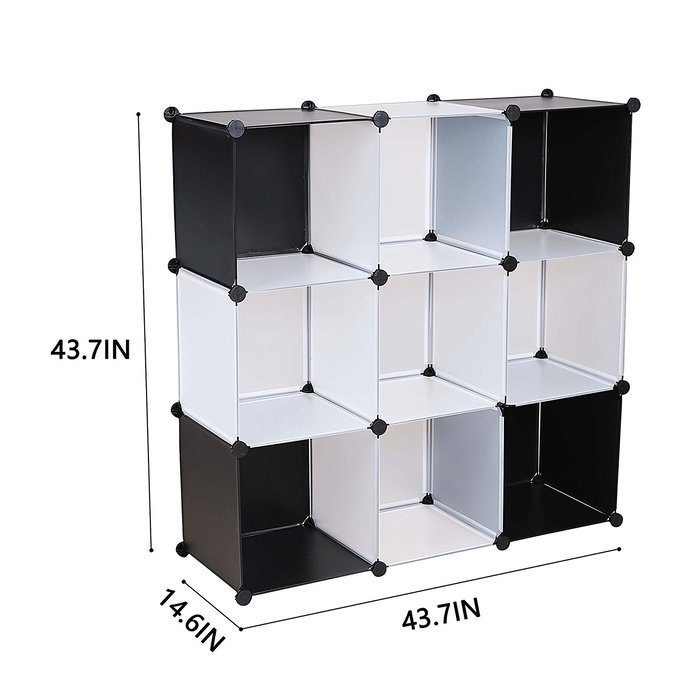 C&AHOME -DIY Bookcase Media Storage Standing Shelf Storage Cabinet Cube of 9 (White Cross Door) N4