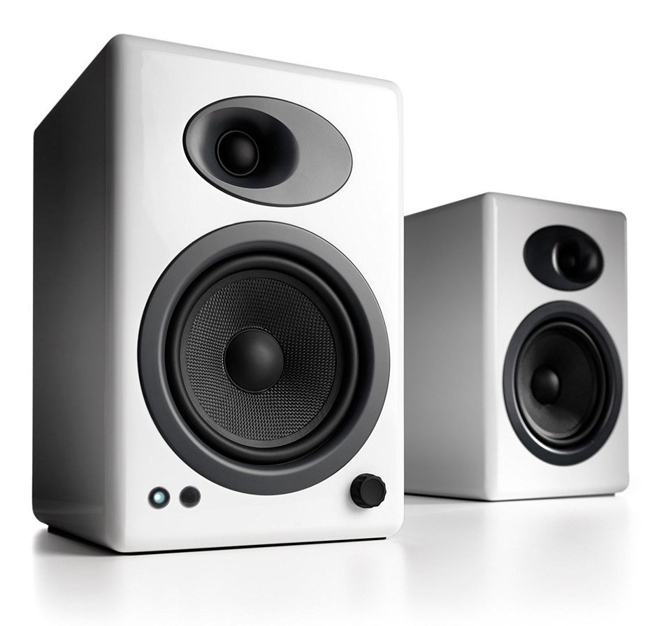 Audioengine A5+ Limited Edition Premium Powered Desktop Speaker Package (White) With B1 Bluetooth Music Receiver N5