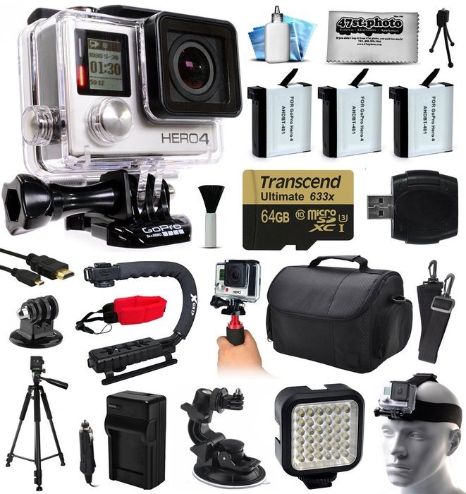 GoPro HERO4 Hero 4 Silver Edition 4K Action Camera with 64GB MicroSD, 3x Batteries, Charger, Card Reader, Large... N2