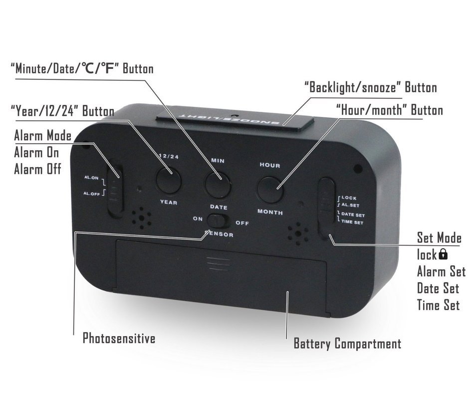 Digital Clock Morning Clock Low Light Sensor Technology Light On Backligt When Detect Low Light Soft Light That... N4