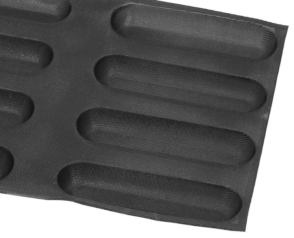 Dltsli Silicone Non Stick Perforated Baking Liners Mat Bread Mold Subway Bread Mould (Black,4 Molds)