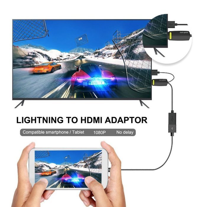 Rock Space Lightning to HDMI HDTV TV Adapter Cable HD 1080P Sync for iPhone 5 5C 5S iPhone 6 6S Plus, Fit for...