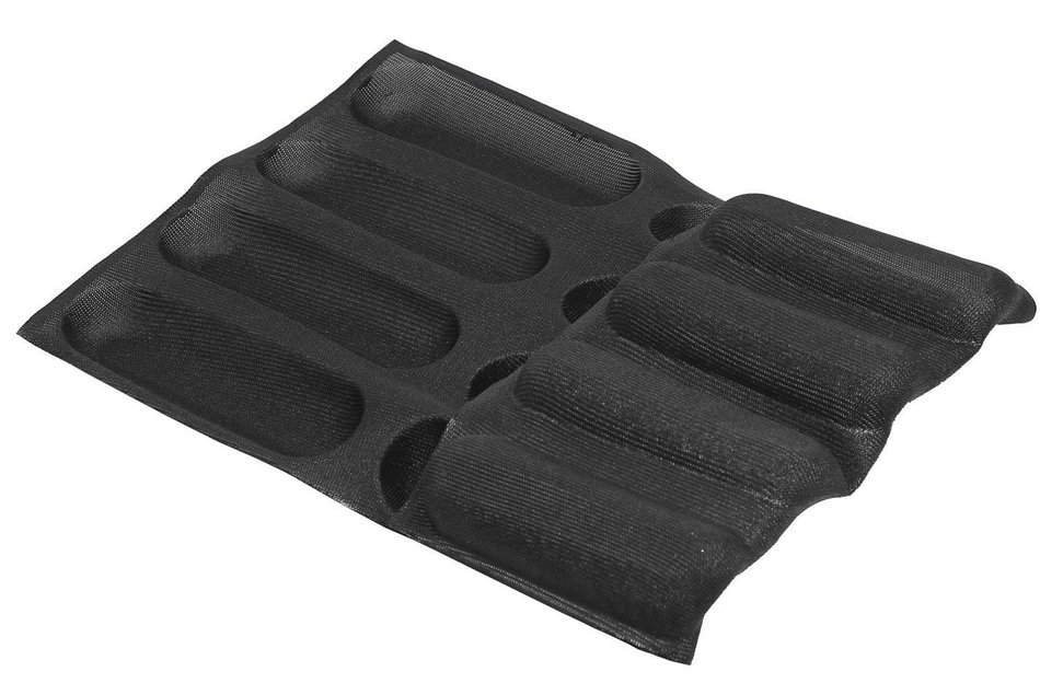 Dltsli Silicone Non Stick Perforated Baking Liners Mat Bread Mold Subway Bread Mould (Black,4 Molds) N4