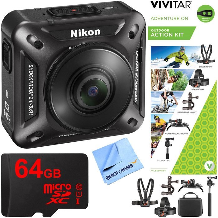 Nikon KeyMission 360 4K Ultra HD Action Camera with Built-In Wi-Fi + Outdoor Action Kit + 64GB Memory Card & Micro... N4
