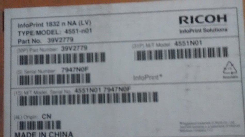 RICOH IBM INFOPRINT 1832N LASER PRINTER 39V2779 N2