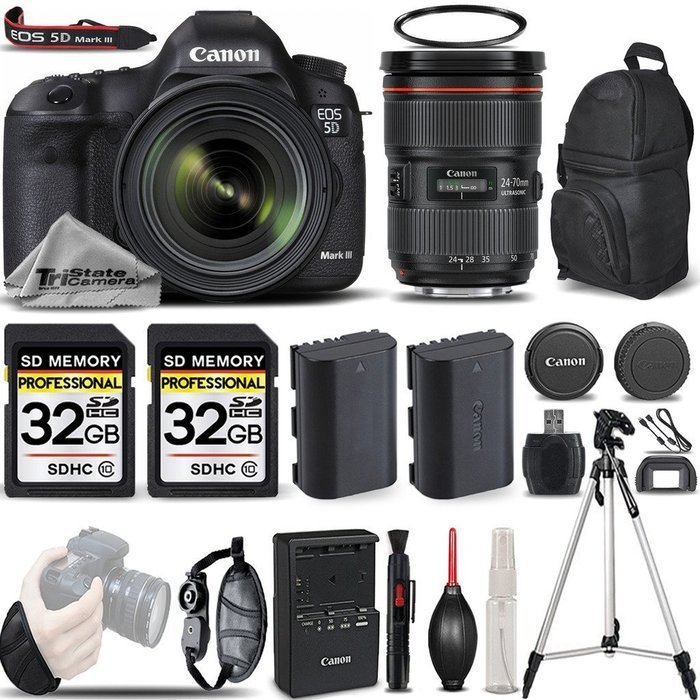 Canon EOS 5D Mark III DSLR 22.3MP Full HD 1080p + Canon 24-70mm f/2.8L II USM Lens + 2 Of 32GB Memory Card + Backup...