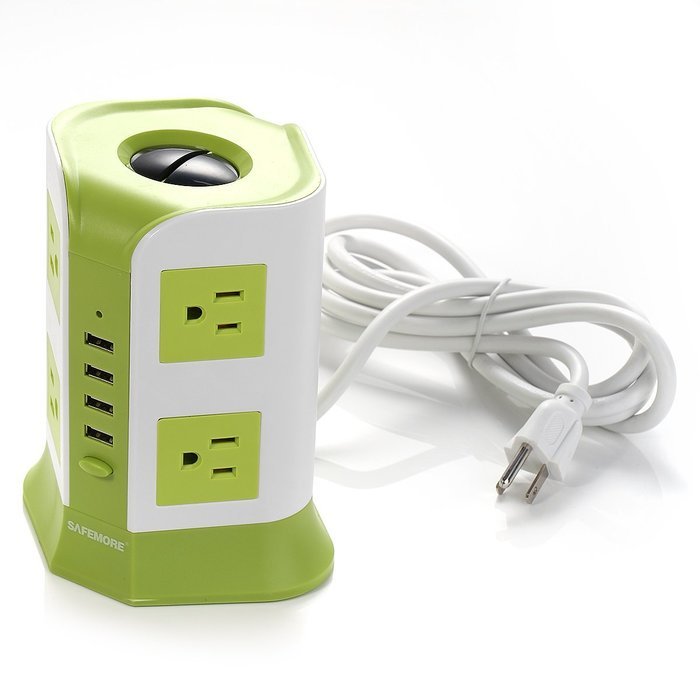 Safemore Smart 8-Outlet with 4-USB Output Power Strip (Green and White)
