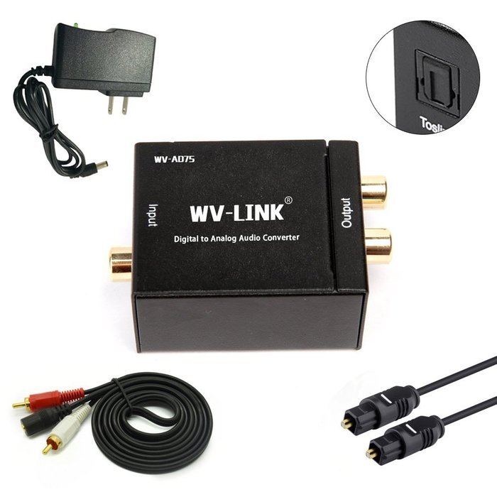 WV-LINK Digital Optical Coax to Analog RCA Audio Converter with Fiber Cable N2