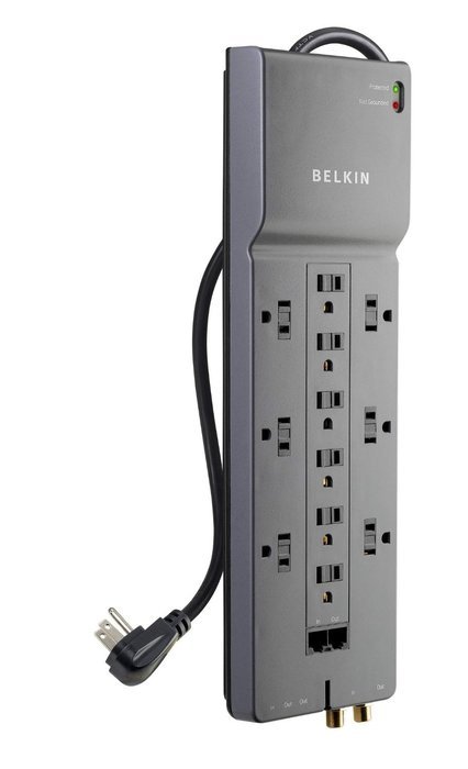 Belkin 12-Outlet Power Strip Surge Protector with 10-Foot Cord and Telephone, Ethernet, Coaxial Protection, BE112234-10