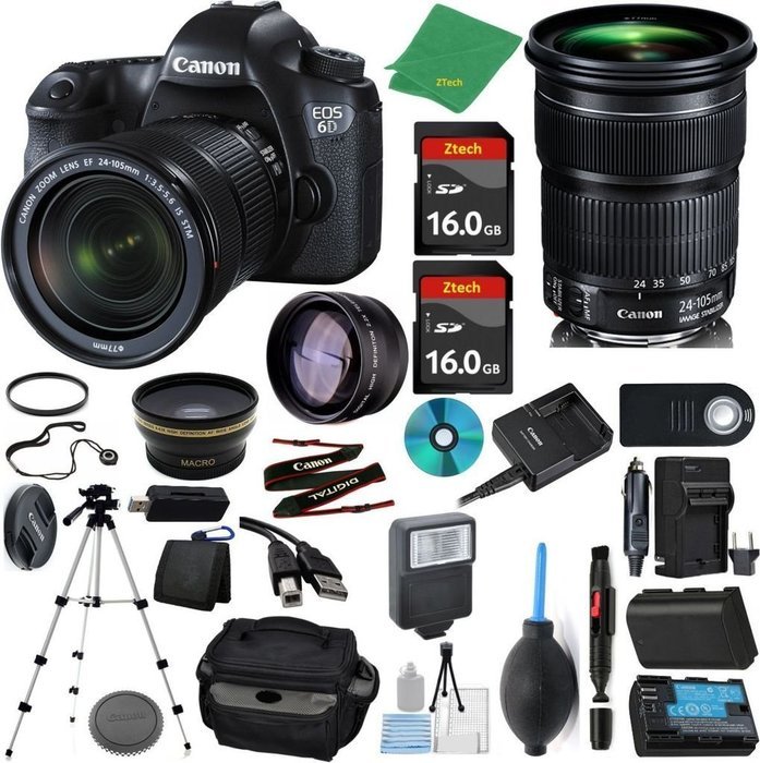 Canon EOS 6D Camera + 24-105mm STM + 2pcs ZeeTech 16GB Memory + Case + Reader + Tripod + Starter Set + Wide Angle...