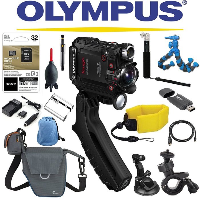 Olympus Stylus Tough TG-Tracker Wifi Action Camera (Black) + Sony 32GB MicroSD Card + Floating Strap + Flexpod... N2