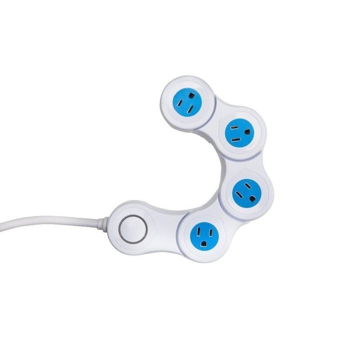Quirky PPVJ1-SLWH Pivot Power 4 Outlet Flexible Surge Protector Power Strip Junior - White/Blue