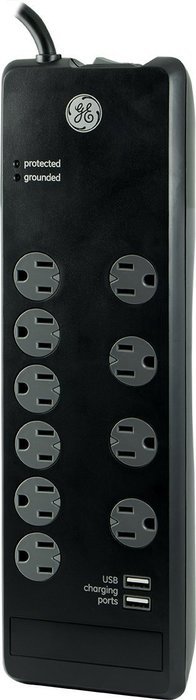GE 13476 Surge Protector, 10 Outlets, 3000J, 2 USB Ports (2.1A), 6' Cord N6
