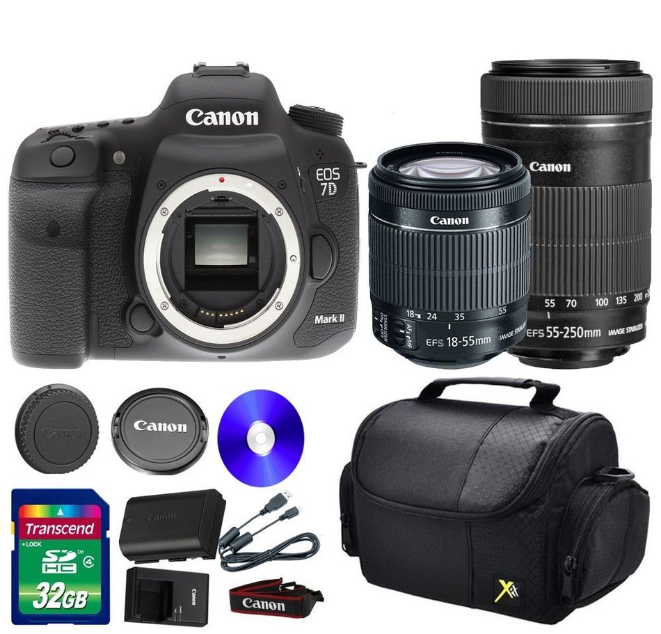 Canon 7D Mark II DSLR Camera +18-55mm IS STM Lens +EF-S 55-250mm f/4-5.6 IS STM Lens + 32 GB SDHC Memory Card...