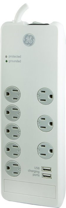 GE 13476 Surge Protector, 10 Outlets, 3000J, 2 USB Ports (2.1A), 6' Cord N7