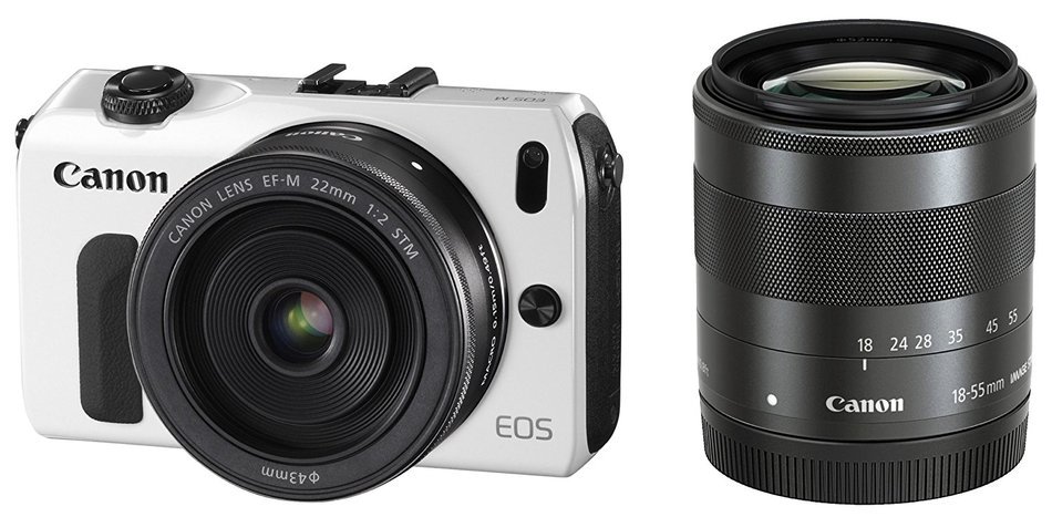 Canon EOS M (White) and EF-M 22mm STM Lens and EF-M18-55mm IS STM Lens N3