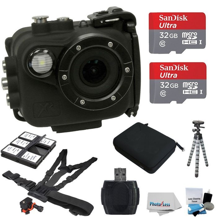 Intova X2 Marine Grade Action Camera with Built-In 150-Lumen Light & Wifi + Hard Case + 2 Sandisk 32GB microSDHC...