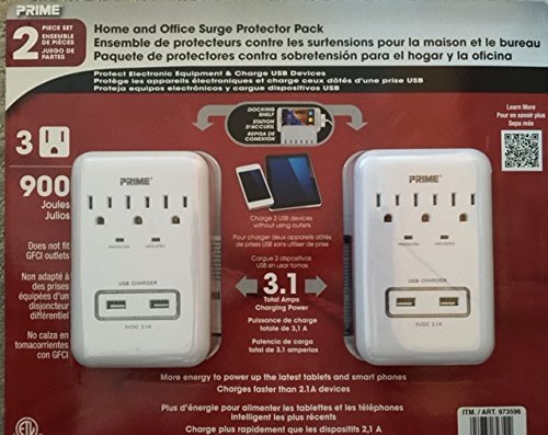 Prime 973596 Home & Office Surge Protector, 2 Piece