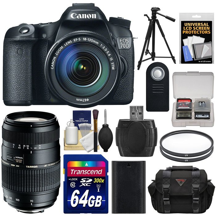 Canon EOS 70D Digital SLR Camera & EF-S 18-135mm IS STM Lens with 70-300mm Di Lens + 64GB Card + Battery + Case...