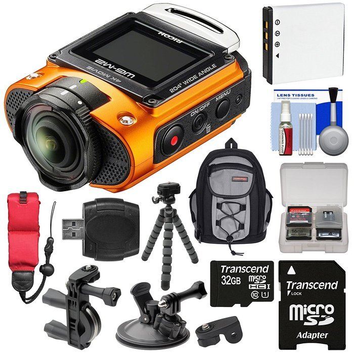 Ricoh WG-M2 Wi-Fi 4K Ultra HD Video Action Camera Camcorder (Orange) with Bike & Suction Cup Mounts + 32GB + Battery... N3