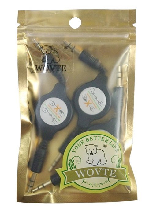 WOVTE 2.5 Feet Auxiliary Retractable 3.5mm Male to Male Stereo Audio AUX Extension Cable Cord with Gold-Plated... N2
