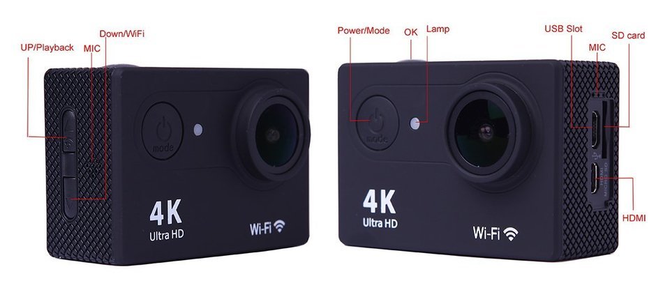4K2 Sports Action Video Camera WiFi 2.0 inch 1080P Waterproof Helmet Camcorder Black N2