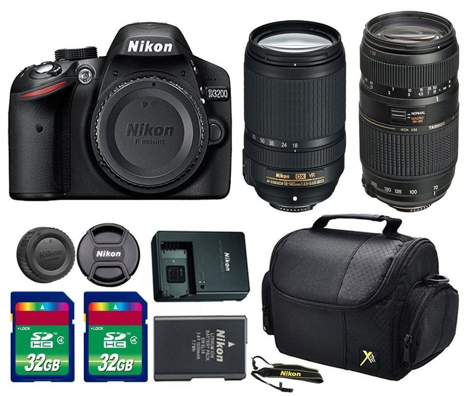 Nikon D3200 DSLR Camera + AF-S DX NIKKOR 18-140mm f/3.5-5.6G ED VR Lens + 70-300mm f/4-5.6 Di LD Macro Autofocus...