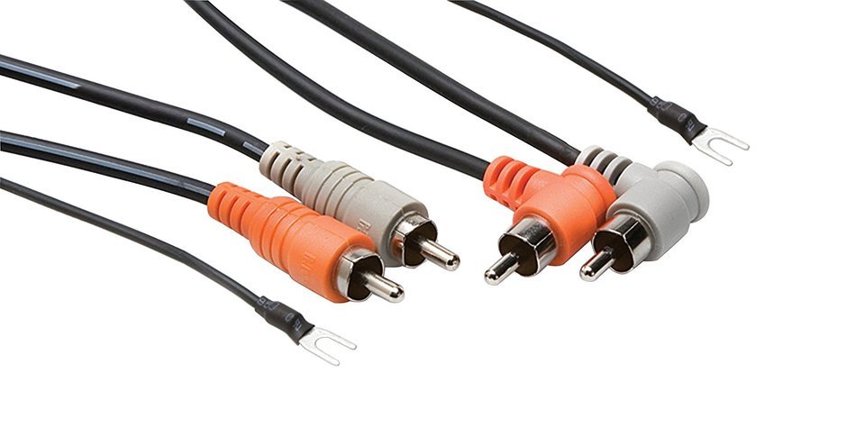 Hosa CRA-202DJ Dual RCA to Dual Right-Angle RCA with Ground Wire Stereo Interconnect Cable, 6.6 feet