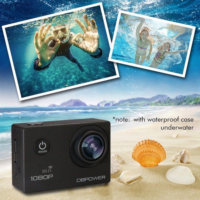 DBPOWER Waterproof Action Camera 12MP 1080P HD with 2 Batteries and Free Accessories Kit(Wifi Black) N3