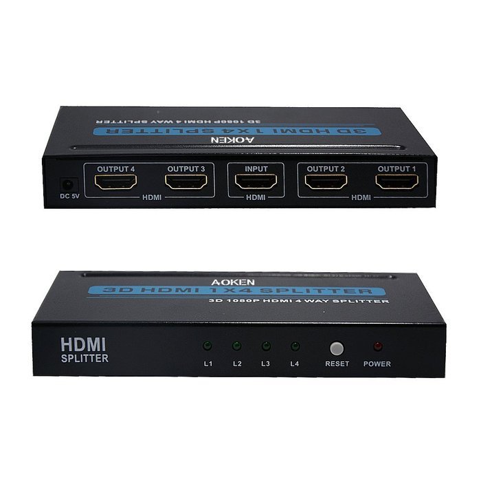 Aoken 1x8 8 Ports HDMI Powered Splitter for Full HD 1080P & 3D Support (One Input To Eight Outputs) N6
