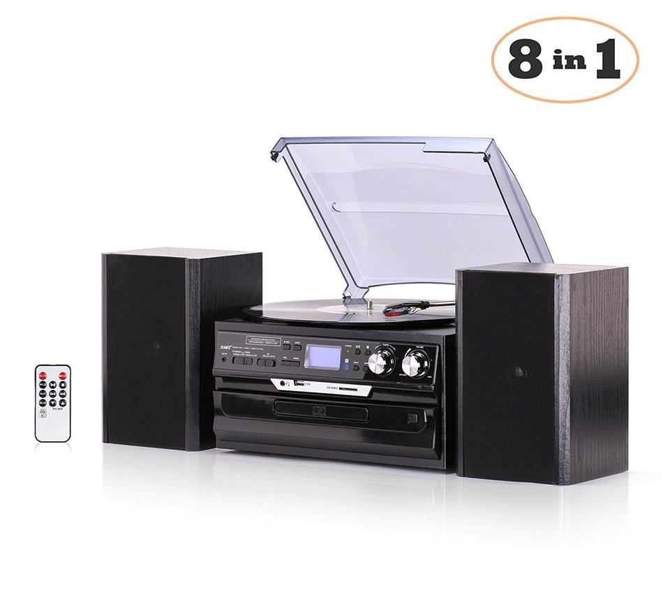Bluetooth Record Player with Detachable Speakers &ndash; Relive Your Sweet Memories &ndash; 8 in 1 Player (Record Player,...