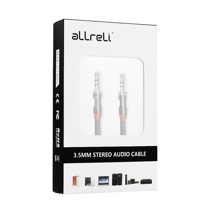 aLLreLi&reg; 3.3ft 3.5mm Male to Male Stereo Audio AUX Cable Black for Headphones, iPods, iPhones, iPads, Smartphones... N5