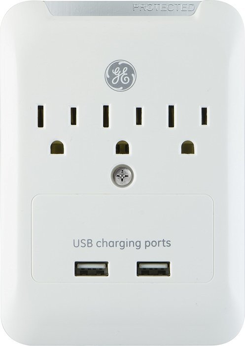 GE 11157 Surge Tap, 3 Outlets, 540J, USB 2.1A, White N2