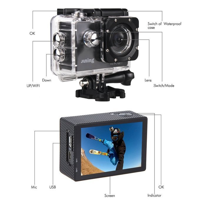 4K WIFI Sports Action Camera 16MP Full HD 1080P 2 Inch LCD Screen 170° Wide Angle Lens Waterproof (memory card... N3