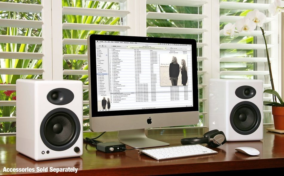Audioengine A5+ Limited Edition Premium Powered Desktop Speaker Package (White) With B1 Bluetooth Music Receiver N8