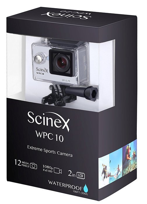 Scinex&reg; WPC10 16GB WiFi HD 1080P 12MP Waterproof Sports Camera + Telescope Pole and Mounts - US Warranty (Silver) N2