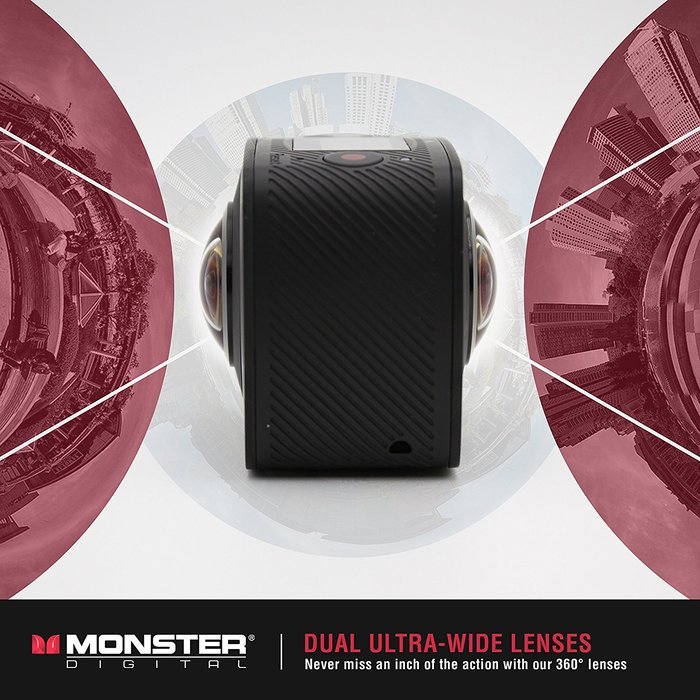 Monster Vision 360 Camera 1080p 60 fps Action Camera, 16GB MicroSD included, Ultra Wide Angle, WiFi Enabled [CAMVI...